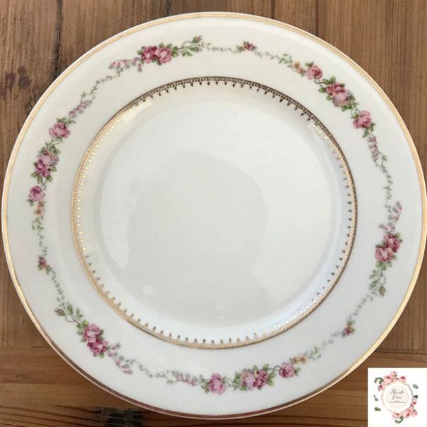 Location Assiette Vintage Fleurie / Or